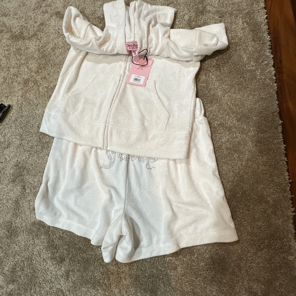 NWT Juicy Couture Cream Hoodie Shorts Set Terry
